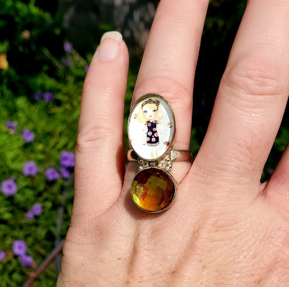 New Unique Fancy Glass Anime Girl Rainbow Topaz Magic 925 Silver Ring. - Picture 1 of 16